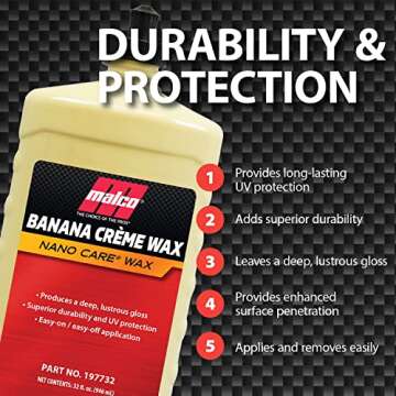 Malco Nano Care Banana Creme Wax - Deep Gloss Shine and Long-Lasting UV Protection/For Automotive, Marine and Industrial Finishes / 32 oz. (197732)