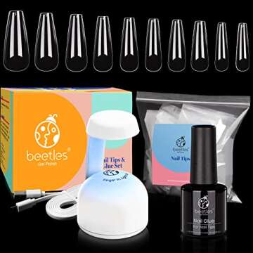 Beetles Nail Tips and Glue Gel Nail Kit, 2 In 1 Nail Gel and Base Gel with 500Pcs Coffin Nails and I...