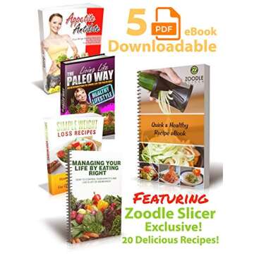 The Original Zoodle Slicer - Complete Vegetable Spiralizer, Spiral Slicer Bundle (With Cleaning Brush, Peeler & Recipe eBook) (HandHeld)