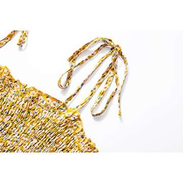 Daenery Spaghetti Strap Ruffle Hem Blackless Solid Color Mini Dress (Yellow Flower, Small, s)