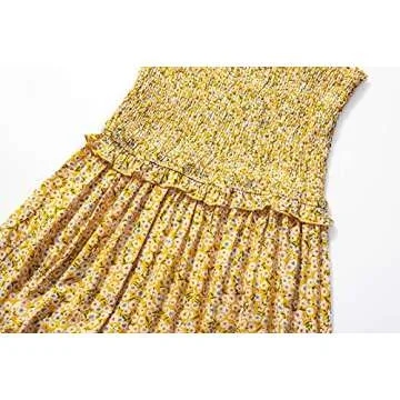 Daenery Spaghetti Strap Ruffle Hem Blackless Solid Color Mini Dress (Yellow Flower, Small, s)