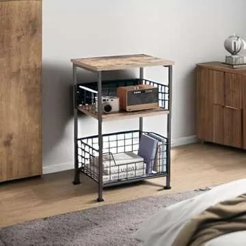 X-cosrack Side Table, Small End Table Record Player Stand with Storage, Vinyl Record Storage Night Stand for Living Room, Bedroom,Office(Patent Pending)(Brown&Black)