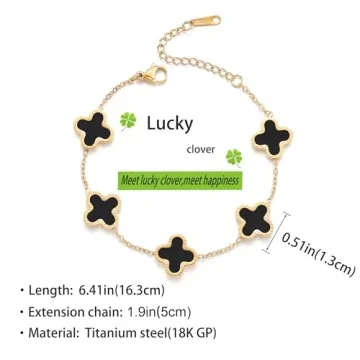 18K Gold Plated Clover Bracelet for Women - Adjustable
