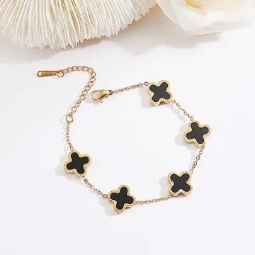 18K Gold Plated Clover Bracelet for Women - Adjustable