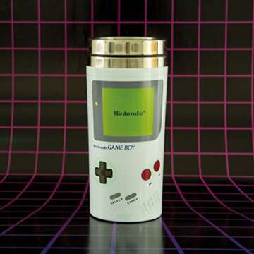 Nintendo Gameboy Travel Mug, Stainless Steel|Reuseable Commuter Cup | Insulated Coffee & Tea Flask | Easy Clean | Keeps Drinks Hot | 450ML Capacity | Spill & Leak Proof