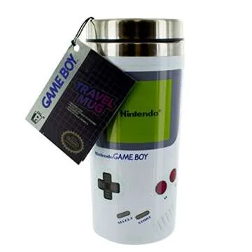Nintendo Gameboy Travel Mug, Stainless Steel|Reuseable Commuter Cup | Insulated Coffee & Tea Flask | Easy Clean | Keeps Drinks Hot | 450ML Capacity | Spill & Leak Proof