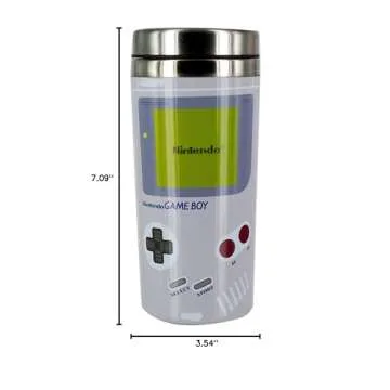Nintendo Gameboy Travel Mug, Stainless Steel|Reuseable Commuter Cup | Insulated Coffee & Tea Flask | Easy Clean | Keeps Drinks Hot | 450ML Capacity | Spill & Leak Proof