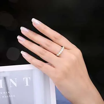 JewelryPalace 6 Stone Cubic Zirconia Half Eternity Stackable Wedding Rings for Women, 14K Yellow Gold Plated 925 Sterling Silver Promise Rings for Her, Simulated Diamond Anniversary Wedding Band 6