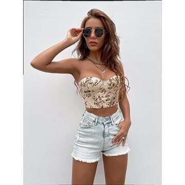 SOLY HUX Floral Sleeveless Lace Up Bandeau Tube Top