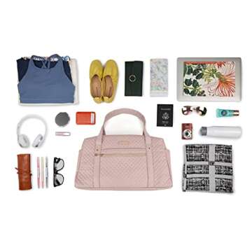 BAGSMART Travel Duffle Bag 31L Quilted Weekender Overnight Bag for Women, Large Carry On Airport Bag with Wet Pocket & Shoe Bag for Travel, Business Trips, Sports (Pink-Basic version)