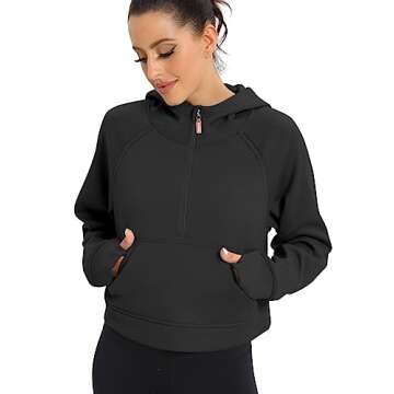 POGTMM Black Hoodies Womens Sweatshirts Casual Cropped Sweaters Fall Outfits Winter Clothes Fashion ...