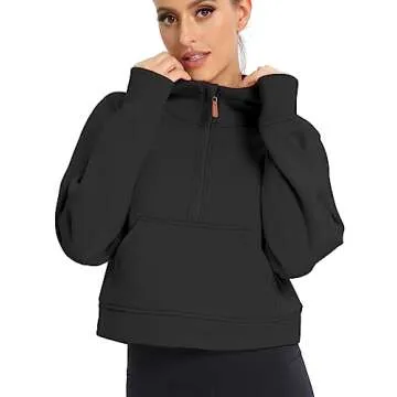 POGTMM Women's Cropped Half Zip Hoodie - Stylish Comfort