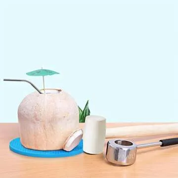 Coconut Opener Set for Young Coconut - Coconut Opener Kit by FANATU – Premium Stainless Steel Coconut Opener Tool & Strong Rubber Hammer - Straw & Brush & Silicone Mat - ALL IN ONE Carry Bag