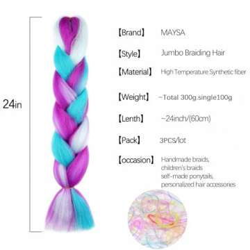 MAYSA Colorful 24" Pre Stretched Braiding Hair Extensions - Rainbow Mix 3 Pack