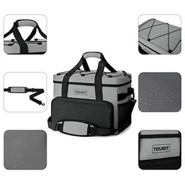 TOURIT Insulated Cooler Bag 46-Can 32L, Soft Portable Lunch Cooler for Picnic, Beach, Camping, Travel, Work, Grey