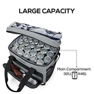 TOURIT Insulated Cooler Bag 46-Can 32L, Soft Portable Lunch Cooler for Picnic, Beach, Camping, Travel, Work, Grey