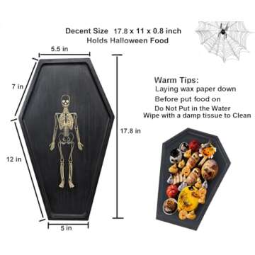Coffin Charcuterie Board, Gothic Coffin Tray with Engraved Skeleton - Goth Home Decor Essentials Accessories