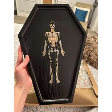 Coffin Charcuterie Board, Gothic Coffin Tray with Engraved Skeleton - Goth Home Decor Essentials Accessories