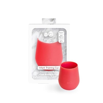 ezpz Tiny Cup (Coral) - 100% Silicone Training Cup for Infants - 4 months + - Designed by a Pediatri...