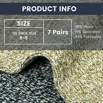 Clothirily 7 Pairs Wool Socks - Wool Socks for Women, Thick Knit Womens Wool Socks, Warm Socks for Women, Winter Crew Socks Cozy Socks Gifts socks for Women
