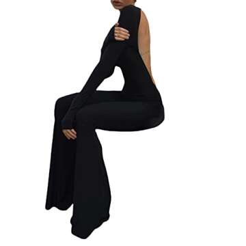 NUFIWI Women Sexy Backless Jumpsuit Elegant Long Sleeve Straight Wide Leg Pants Clubwear Romper Knitted Jumpsuit