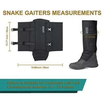 QOGIR Snake Gaiters for Hunting: Durable Snake Guards, Snake Gaiter Leggings for Men & Women, Snake Bite Protection for Lower Legs, Snake Proof Gaiters with Adjustable Size(Black)