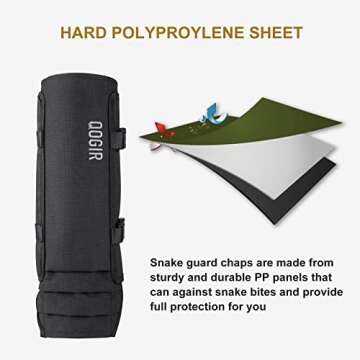 QOGIR Snake Gaiters for Hunting: Durable Snake Guards, Snake Gaiter Leggings for Men & Women, Snake Bite Protection for Lower Legs, Snake Proof Gaiters with Adjustable Size(Black)