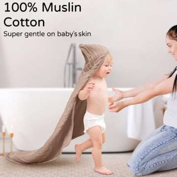 Yoofoss Hooded Baby Towels for Newborn 2 Pack 100% Muslin Cotton Baby Bath Towel with Hood for Babie...