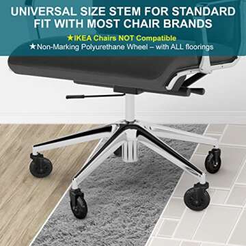 TICONN Office Chair Caster Wheels Set of 5 for Tile, Hardwood Floors and Carpets, Universal Fit for Most Chairs (Black)