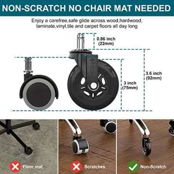 TICONN Office Chair Caster Wheels Set of 5 for Tile, Hardwood Floors and Carpets, Universal Fit for Most Chairs (Black)