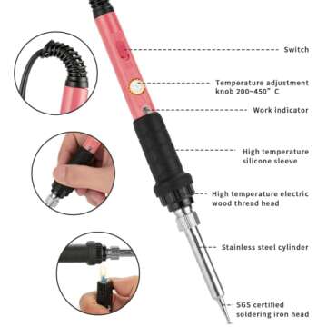 60W Soldering Iron Kit with Interchangeable Tips, Adjustable Temp
