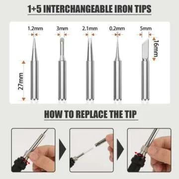 60W Soldering Iron Kit with Interchangeable Tips, Adjustable Temp