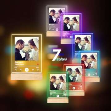 Wucidici Custom Picture Song Plaque, Personalized Photo Frame Music Plaques Gifts for Boyfriend, Customized Glass Art Acrylic Album Cover Night Light Gift for Couple Women Girlfriend