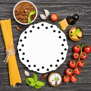 Smarty Had A Party White Plastic Plates, Disposable Dinner Plate with Black Round Dots Blossom Design, 10.25" Elegant Dinnerware for Wedding, Birthday & Other Occasions (120 pcs)