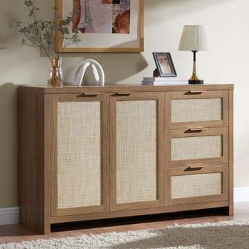OAKHAM HOME Kitchen Storage Cabinets, Buffet Cabinet with Storage Rattan Sideboard Cabinet Organizer...