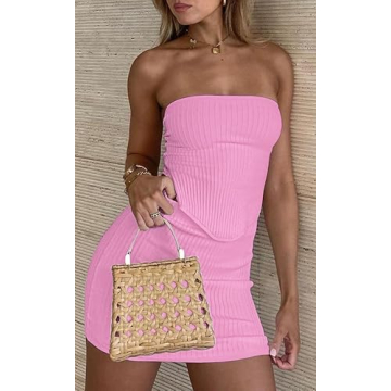 CHYRII Womens Two Piece Summer Outfits Bandeau Skirt Set