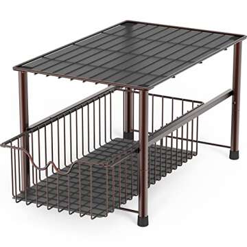 Deco Brothers Stackable Under Sink Organizer with Sliding Basket, Bronze