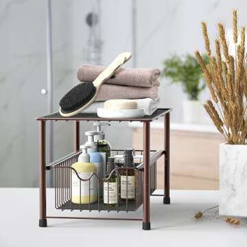 Deco Brothers Stackable Under Sink Organizer with Sliding Basket, Bronze