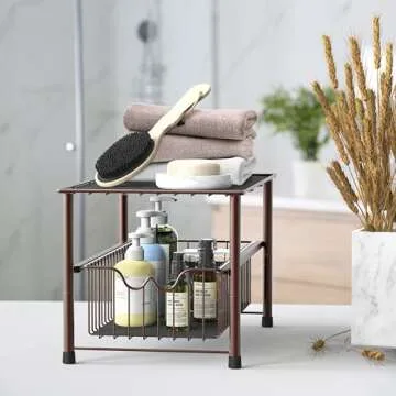 Deco Brothers Stackable Under Sink Organizer with Sliding Basket, Bronze