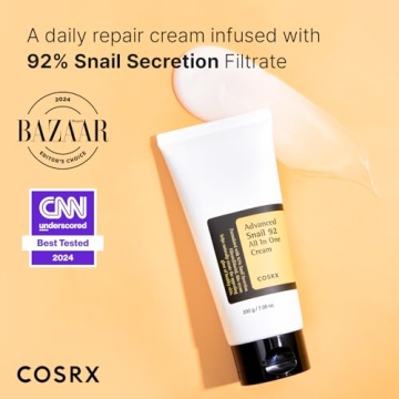COSRX Snail Mucin 92% Moisturizer, Daily Repair Face Gel Cream Tube Type for Dry, Sensitive Skin, Not Tested on Animals, No Parabens, No Sulfates, No Phthalates, Korean Skin Care (7.05Fl Oz / 200g)