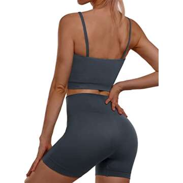 Sportneer Workout Sets Women 2 Piece, Ribbed Seamless High Waisted Shorts and Cute Longline Sports Bra Matching Gym Yoga Set Activewear Dark Grey M