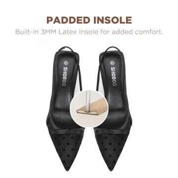 SHOBOO Women's Pumps with Bow Black Slingback Heels for Women 3.2 Inch Stiletto Pointed Toe Heels Closed Toe Wedding Party Dress Mesh Pumps Shoes