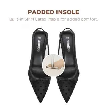 SHOBOO Women's Pumps with Bow Black Slingback Heels for Women 3.2 Inch Stiletto Pointed Toe Heels Closed Toe Wedding Party Dress Mesh Pumps Shoes