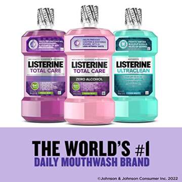 Listerine Total Care Zero Alcohol Anticavity Mouthwash, Bad Breath Treatment, Alcohol Free Mouthwash for Adults; Fresh Mint Flavor, 1 L, 2 Pack