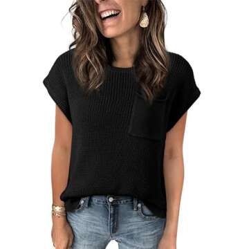 Dokotoo Womens Fashion Juniors Fall Summer Shirts and Blouses for Women 2024 Trendy Pullover Sweaters T-Shirts Cap Sleeve Tunic Tops Loose Tee Shirts Black Medium