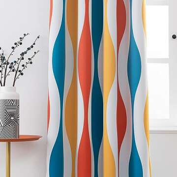MeZQ Blackout Curtains 96 inches Long 2 Panels Set, Wave Grommet Bedroom Blackout Curtains, Thermal ...