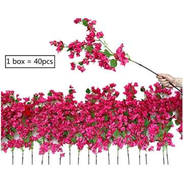 40Pcs in Bulk Artificial Bougainvillea Silk Flowers Branches Long Plant Stems 45" for Wedding Center...