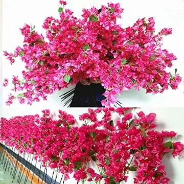 40Pcs in Bulk Artificial Bougainvillea Silk Flowers Branches Long Plant Stems 45" for Wedding Centerpieces, Bussiness Decoration Project, Indoor & Outdoor Decoration (Hot Pink - 40Pcs)