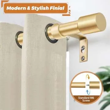 TONIAL Curtain Rods for Windows 48 to 84 Inches(4 to 7 ft), Adjustable Splicing 3/4 Curtain Rod 32 to 86 Inches, Decorative Single Drapery Rod with Modern Finial, Gold