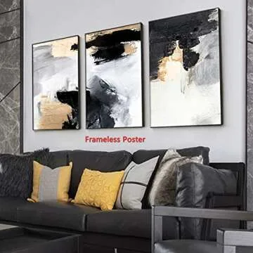 Elegant Black White Gray Gold Wall Art Set - Modern Decor